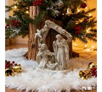 TEMU Figura Vintage de con , y Ángeles - Decoración Navideña Religiosa de Resina, No Requiere Electricidad, Decoración Festiva para Interiores/Exteriores para el Hogar