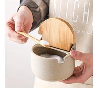 TEMU Frascos de cerámica estilo japonés para condimentos con tapas de bambú, perfectos para guardar especias y condimentos en la cocina, ideales para el hogar y