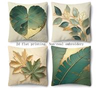 TEMU Fundas de Cojín Moderno con Estampado 2D, 4 Piezas, Hoja Sin Bordado Real, 18x18 Pulgadas en Poliéster Cremallera para Sofá, Dormitorio, Sala y Decoración del Hogar (Sin Relleno)