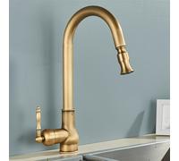 TEMU Grifo Vintage Extensible, Agua Fría y Caliente para Fregadero de Cocina, Diseño Antisalpicaduras en Cobre Completo