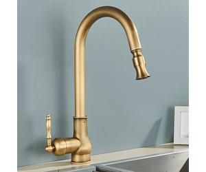TEMU Grifo Vintage Extensible, Agua Fría y Caliente para Fregadero de Cocina, Diseño Antisalpicaduras en Cobre Completo