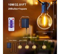 TEMU Guirnalda de luces LED G40 para patio con energía solar IP65, luces solares de cadena regulables para exterior con bombillas , luces colgantes para decoración de jardín