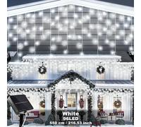 TEMU Guirnalda de luces LED solares tipo icicle para exteriores, 96/162 LED, 8 , luces colgantes navideñas para crear , ideales para techos, jardines, terrazas, , fiestas y decoraciones de