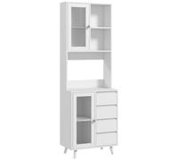 TEMU HOMCOM Alacena de Cocina Armario de Cocina Buffet Aparador con de Vidrio Compartimentos Abiertos 4 Cajones y Estantes Ajustables 60x35x180 cm