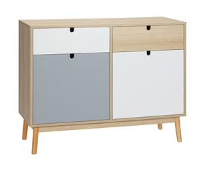TEMU HOMCOM Aparador Auxiliar Mueble de Almacenamiento de Salon con 2 Armarios Cerrados y 2 Cajones Patas Elevadas de Madera de para Cocina Dormitorio Entrada 100x40x79, 5 cm Multicolor