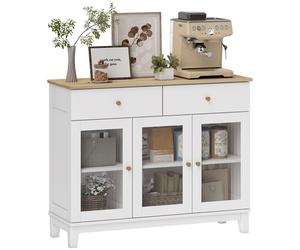 TEMU HOMCOM Aparador de Vidrio Estriado Aparador para Salón Moderno con 2 Cajones y Estantes Ajustables para Comedor Entrada 100x35x80,3 cm