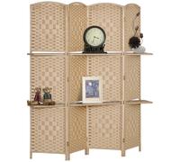 TEMU HOMCOM Biombo Separador de Ambientes de 4 Paneles 160x170 cm con 2 Estantes de Exhibicion Pantalla de Privacidad Plegable Divisor para Oficina Dormitorio Natural