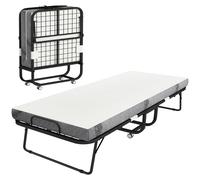TEMU HOMCOM Cama Plegable 200x90 cm con 4 Ruedas, Cama de Camping Portátil, con Colchón Individual de 10 cm, de Acero, Carga 150 kg, para Dormitorio, Salón, Oficina