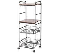TEMU HOMCOM Carrito de Cocina Carrito Auxiliar con Ruedas con 2 Estantes 2 Cestas Extraibles y 4 Ganchos para Comedor Baño 40x38x111 cm Nogal y Negro