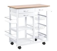TEMU HOMCOM Carrito de Cocina Carro de Servicio Multifuncional con Cajones Cestas Estantes para Especias Toallero Ruedas 92x37x82 cm