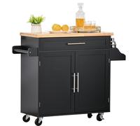 TEMU HOMCOM Carrito de Cocina con Armario con Puertas y Estante Interior Ajustable Cajon Barra y Especiero Movil Aparador Auxiliar con Ruedas para Comedor 109x40x89 cm Negro
