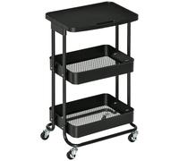 TEMU HOMCOM Carrito de Cocina con Ruedas Carro de Almacenamiento de 3 Niveles y Frenos para Baño Salon Dormitorio Oficina 46x34.5x76.5 cm Negro