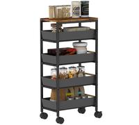 TEMU HOMCOM Carro de Cocina de Almacenamiento de 5 Niveles Carrito Auxiliar con Ruedas Tablero Madera y 4 Cajones Extraíbles Carrito de Cocina para Comedor Salón 39,5x24x82 cm Negro