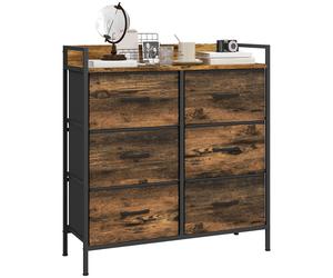 TEMU HOMCOM Cómoda con 6 Cajones Plegables, Cajonera de Tela con Estructura de Acero, Estilo Industrial, Cómoda para Dormitorio, Pasillo, Marrón