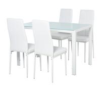 TEMU HOMCOM Conjunto de Comedor de Mesa y 4 Sillas 5 Piezas Juego de Mueble de Cocina Mesa Rectangular de Vidrio Templado y Sillas Tapizadas en PU con Patas de Metal