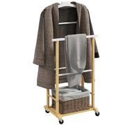 TEMU HOMCOM de Noche de Bambú, Perchero con Ruedas, Colgadores de Ropa, Barras para Pantalones y Zapatero, Perchero Burro para Dormitorio, Pasillo, 47x33,7x105,5 cm, Natural y