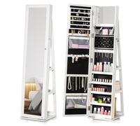 TEMU HOMCOM Espejo Joyero de Pie Armario de Giratorio 360 Organizador de Joyas con Cerradura y Espejo Pequeño Incorporado Carga 20 kg 38x38x160 cm