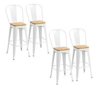 TEMU HOMCOM Juego de 4 Taburetes Altos de Cocina Apilables con Respaldo Taburetes de Reposapiés Asiento de Madera y de Acero Carga 120 kg 44x48x117 cm