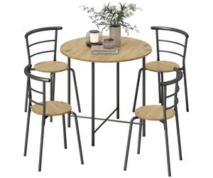 TEMU HOMCOM Juego de Mesa y Sillas de Comedor, Mesa de Cocina Redonda con 4 Sillas, Estilo Industrial, Metálico, para Espacios Pequeños, Salón, Natural