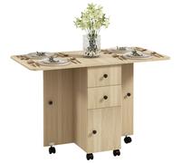 TEMU HOMCOM Mesa Plegable de Comedor Mesa de Cocina Plegable con Ruedas Abatibles Cajones y Armario Mesa Plegable para 4-6 120x60x76.5 cm Natural