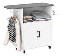TEMU HOMCOM Mueble de Plancha con Ruedas Mueble de Planchado con Barra para Colgar Ropa Estante Abierto y Tabla de Planchar 125x43, 5x102, 5 cm