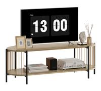 TEMU HOMCOM Mueble de TV Bohemio Mesa de TV 55 Pulgadas con Diseño en Cuerda de Papel y 2 Estantes Abiertos para Salón Dormitorio 124x43,5x41 cm Natural