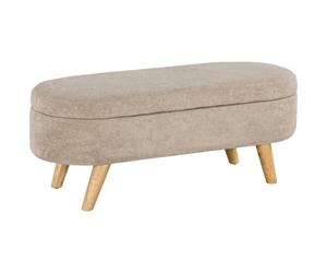 TEMU HOMCOM Pie de Cama de Almacenaje con Patas de Madera y Asiento Acolchado Carga 120 kg Puff Almacenaje Ovalado para Dormitorio Entrada Pasillo Beige
