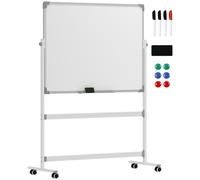 TEMU HOMCOM Pizarra Blanca Móvil de Cara, 120x90 cm, Pizarra Blanca Magnética Giro de 360 °, con Soporte, Tablero Inclinado en 3 Niveles, de Aluminio, Ruedas, Rotuladores, Imanes, Borrador