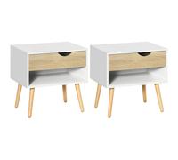 TEMU HOMCOM Set de 2 Mesitas de Noche Mesa Auxiliar de Noche con Cajon y Estante de Almacenamiento para Dormitorio Salon Cama Oficina Estilo Moderno 50x39x51 cm y