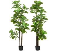 TEMU HOMCOM Set de 2 Plantas Artificiales con Hojas de Violín Ficus Lyrata Altura 180cm con , Árbol Artificial Grande para Decoración