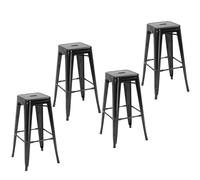 TEMU HOMCOM Set de 4 Taburetes de Bar Industrial Apilables Altura del Asiento 76 cm Metal Negro