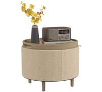 TEMU HOMCOM Taburete con de almacenamiento, bandeja reversible, mueble 3-en-1, tapicería de lino, pata de madera , beige