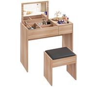 TEMU HOMCOM Tocador de Maquillaje con Taburete Mesa de Maquillaje con Espejo Abatible y Cajas de Almacenamiento 80x40x79 cm y 40x30x44 cm Natural