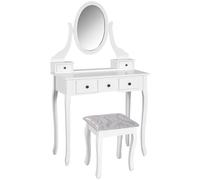 TEMU HOMCOM Tocador + Taburete y Espejo Mesa Maquillaje 5 Cajones Negro Mesa MDF ()
