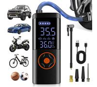 TEMU Inflador de neumáticos portátil y compresor de aire, 5 en 1 y 150 PSI con batería y manómetro digital, para inflar coches, bicicletas, balones, etc.