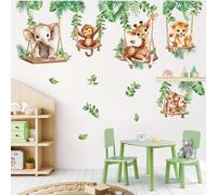 TEMU ITECHJOY Adhesivos de pared de animales de de dibujos animados con un león, elefante, y hojas , perfectos para decorar dormitorios y salas de estar
