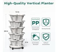 TEMU Jardineras verticales de fresa de 5 niveles, apilable para hierbas y verduras con ruedas móviles y base para interiores y exteriores