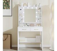 TEMU Jewelry cabinet,Tocador de Maquillaje, con Espejo y luz LED, Estilo Moderno, Estación de Maquillaje con Estantes Abiertos y 2 Cajones, para Dormitorio, Salón, 40 x 80 x 149cm