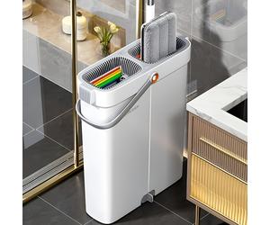 TEMU JOYBOS Kit de Trapeador y Cubeta Delgado para el Hogar, 6 Paños de Microfibra, Utilizable Húmedo o , Ideal para Superficies de Pisos y Ventanas, Limpieza de Trapeado Sin