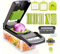 TEMU Juego de 1 cortador de verduras manual 16 en 1, con 8 cuchillas, recipiente, pelador y filtro, para preparar comidas fácilmente, rebanador profesional de cebolla, y ajo, utensilios de cocina