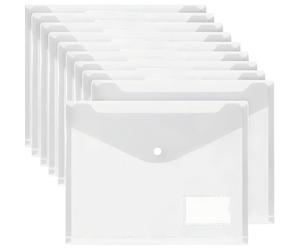 TEMU Juego de 10 carteras de plástico transparentes A4, carpetas para documentos con sobres, con cierres de botón y bolsillos para etiquetas, ideal para organizar en casa, en o en