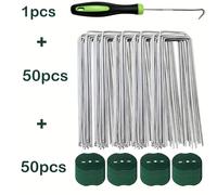 TEMU Juego de 101 Piezas de Clavos de U para Césped, Estaca de Jardín con y Gancho (50 Piezas), Herramienta Ideal para Tela de Césped, Tienda Exterior, Tela de Jardinería y Tela de Deshierbe