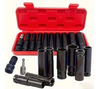 TEMU Juego de 11 llaves de impacto de 1/2" con adaptadores - Acero al carbono, herramienta hexagonal de 10-24 mm, para reparación automotriz, estuche de almacenamiento portátil