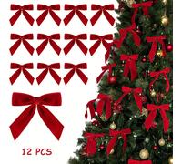TEMU Juego de 12 adornos navideños - de terciopelo medio que miden 7 x 6 pulgadas para decorar árboles de Navidad - Decoraciones de cinta para el hogar, coronas, envoltorios de regalos y fiestas de