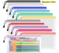 TEMU Juego de 12 bolsas de malla multiusos | Bolsas con cremallera tamaño facturas/libretas para organizar papelería, documentos, cosméticos y artículos esenciales de viaje | Colores aleatorios