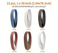 TEMU Juego de 12 Cintas Abrasivas de 1x30 Pulgadas para Afilar y Pulir Cuchillos, Cintas de Óxido de Aluminio y Zirconia, 2 Piezas de 80 120 240 400 800
