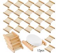 TEMU Juego de 12 Piezas de Jaboneras de Madera de Bambú al Por Mayor para Baño, Soportes de Jabón de Madera con Drenaje Automático y Bandeja Artesanal