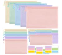 TEMU Juego de 15 estuches de malla con cremallera para documentos en tamaños A4, A5 y A6, ideal para organizar material escolar y de oficina, incluyendo estuches para lápices