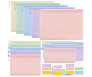 TEMU Juego de 15 estuches de malla con cremallera para documentos en tamaños A4, A5 y A6, ideal para organizar material escolar y de oficina, incluyendo estuches para lápices