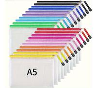 TEMU Juego de 15 fundas con cremallera A5 - Colores surtidos , material de PVC para útiles de oficina y almacenamiento de maquillaje